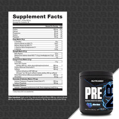 NutraBio Preworkout Blue Razz shaker ready for training