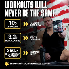 NutraBio PRE Orange Mango powder being poured for fast-acting energy.