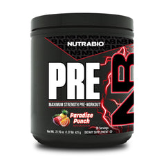 NutraBio Preworkout Paradise Punch bottle ready for training with bold flavor