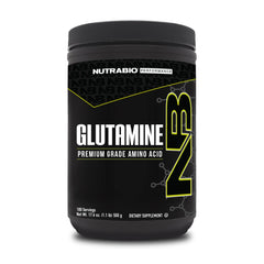 NutraBio Pure L-Glutamine bottle front view, highlighting purity
