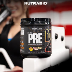 NutraBio Stim-Free PRE Orange Mango nitrate close-up indicates blood flow support