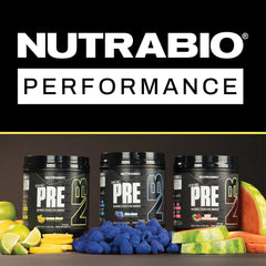 NutraBio STIM-Free PRE-Workout Lemon Burst no-filler claim emphasizes pure performance ingredients.