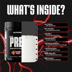 NutraBio Stim-Free Pre-Workout Paradise Punch label shows transparent ingredient list.
