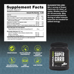 NutraBio Super Carb label highlights transparent ingredients and no proprietary blends.