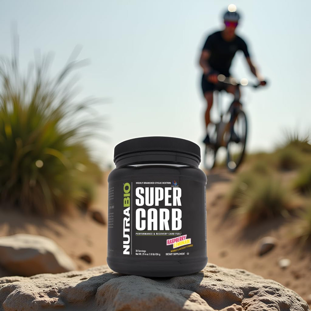 NutraBio Super Carb third‑party testing badge signals quality assurance.