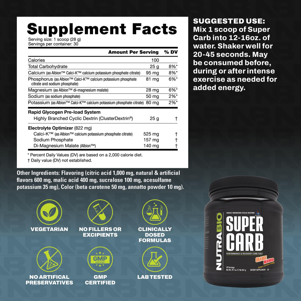 NutraBio Super Carb third party testing seal on packaging for quality assurance