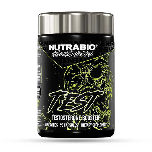 NutraBio Unbound Test bottle front showing bold branding and energy-focused use case