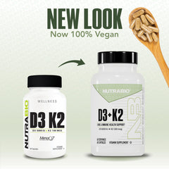 NutraBio D3 K2 capsules ready for daily use supporting bone health