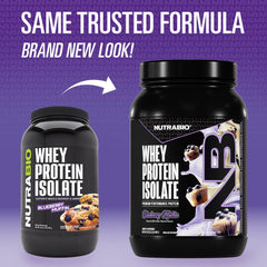 NutraBio whey isolate bottle pour captures quick shake after training.