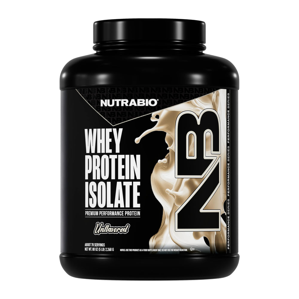 NutraBio 100% Whey Isolate bottle top view for post-workout shakes.