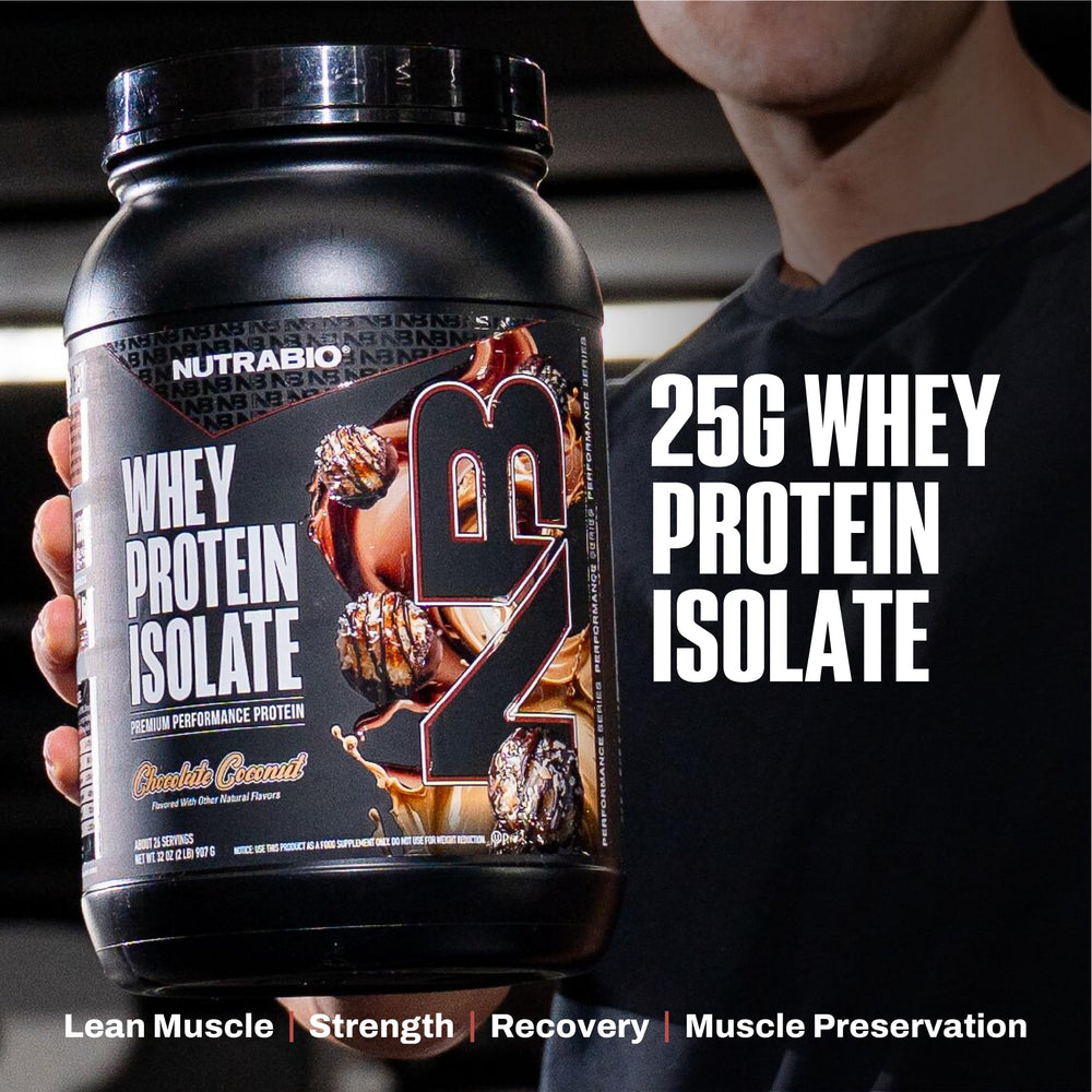 NutraBio Whey Isolate Chocolate Coconut shake in a shaker demonstrates tasty mixability.