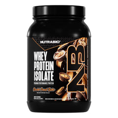 NutraBio whey isolate bottle highlighting premium protein for workouts and recovery