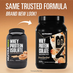 Scoop of NutraBio Whey Isolate delivering 25g protein per serving for training