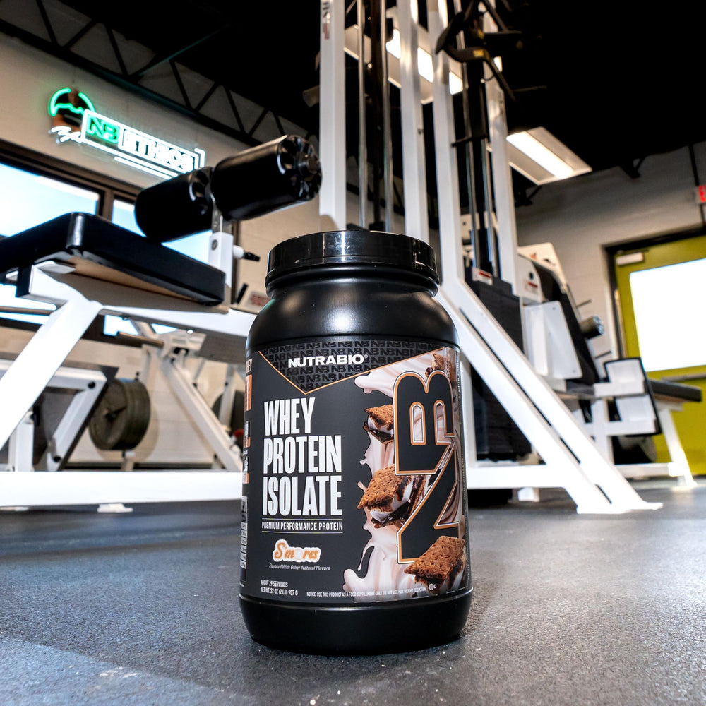 NutraBio Whey Isolate Smores shaker with smooth shake