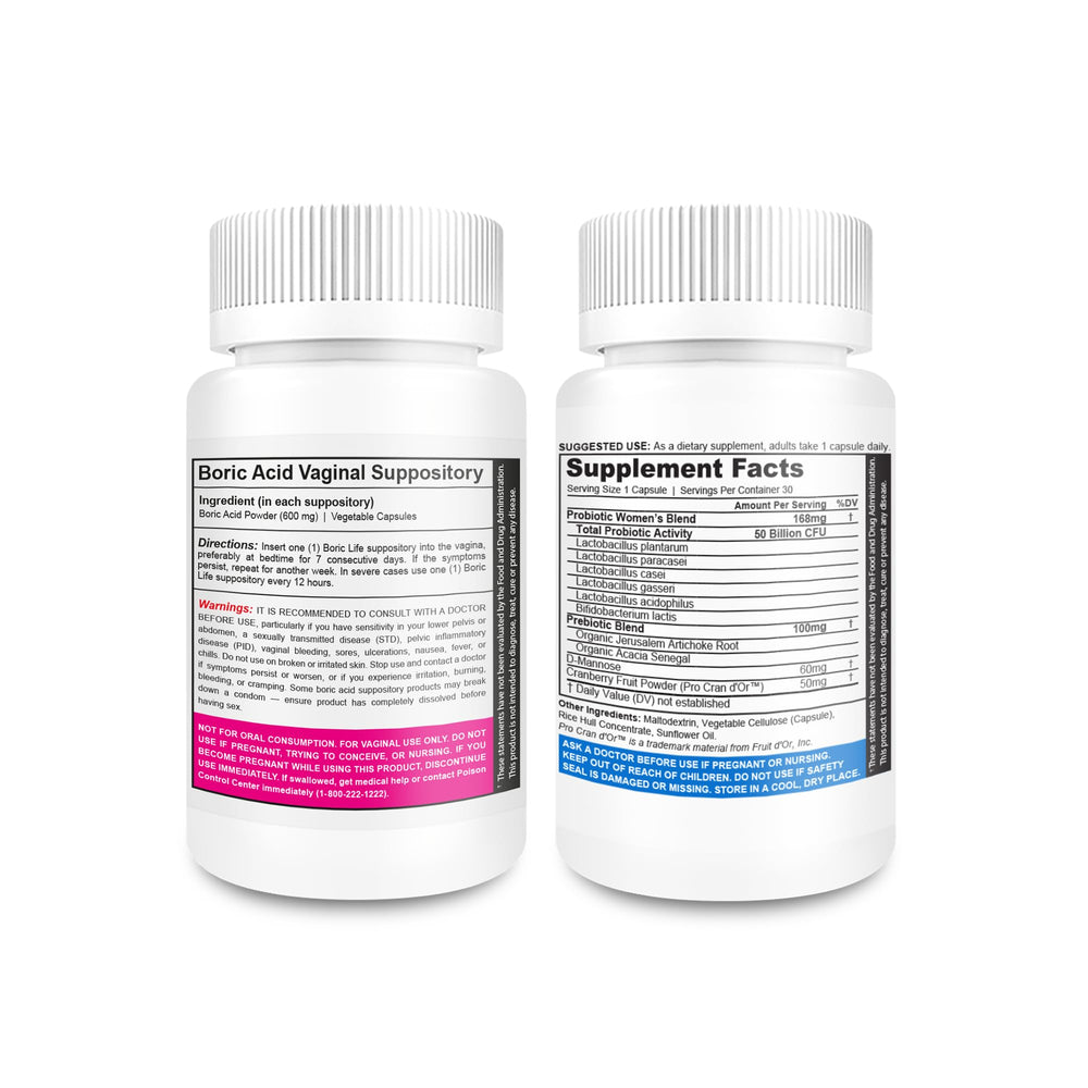 NutraBlast boric acid suppositories with applicator for easy insertion before bed.