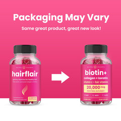 NutraChamps Biotin Gummies jar on vanity for daily beauty routine.