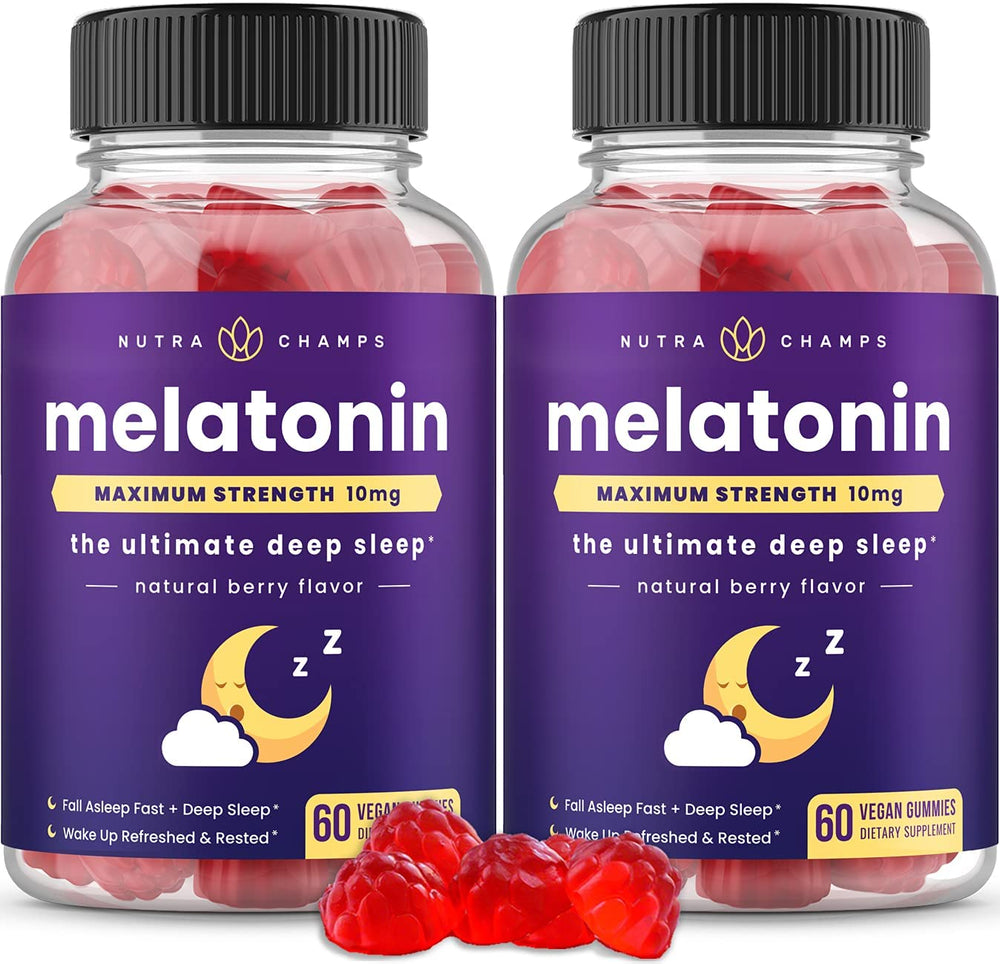 NutraChamps melatonin gummies two-pack strawberry bottle with vegan sleep support