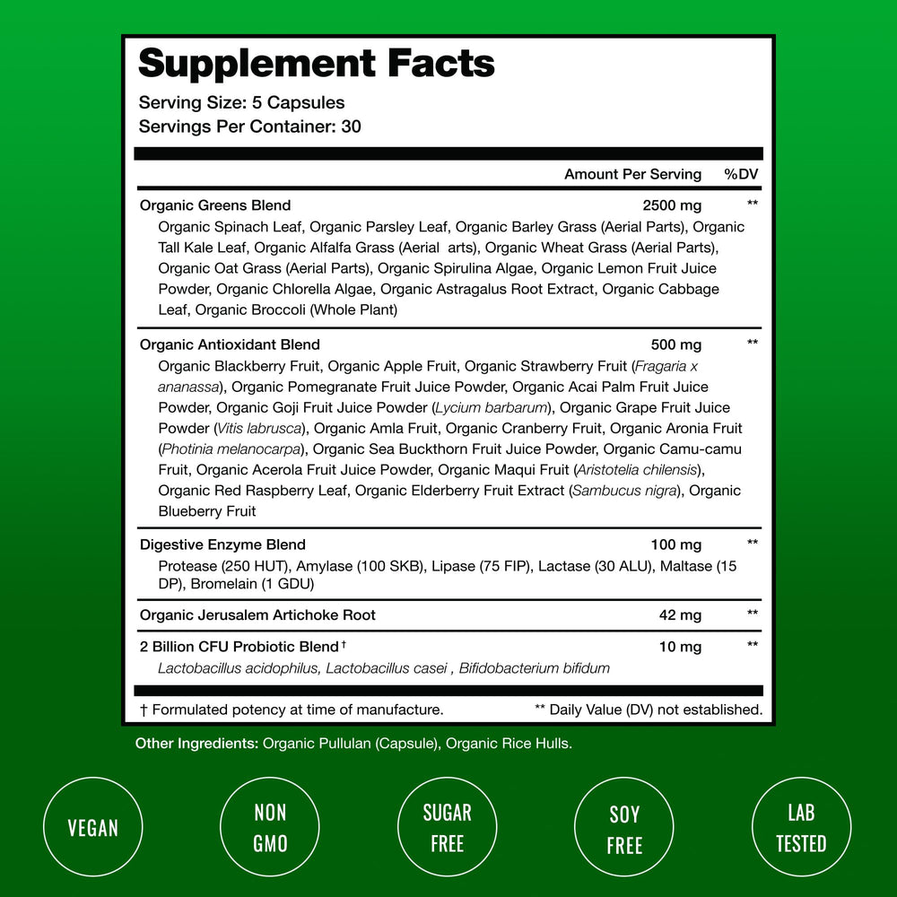 NutraChamps Organic Super Greens pills on the go support daily nutrition.