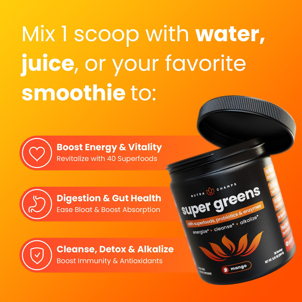 NutraChamps Mango flavor powder ready-to-mix for tropical greens
