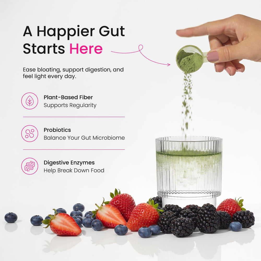 NutraChamps Super Greens ingredients close-up with spirulina for nutrient density.