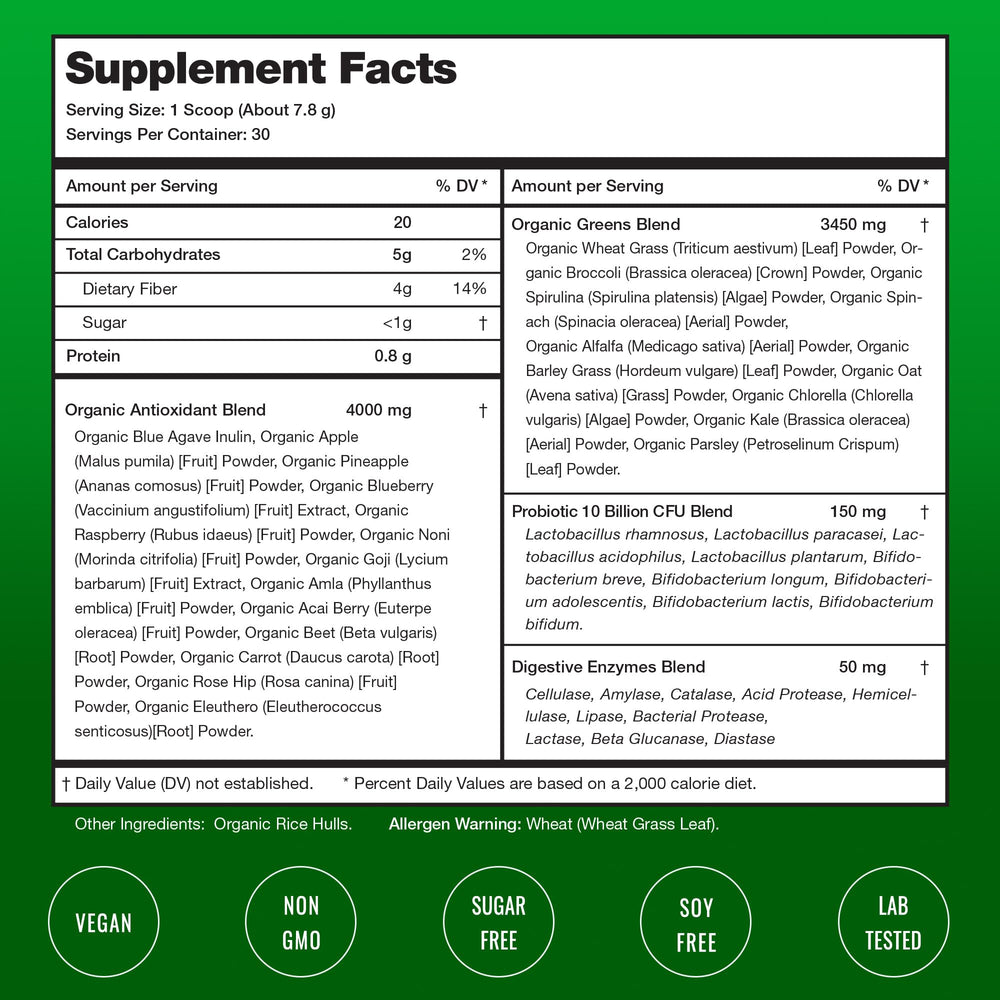 NutraChamps Super Greens prepared glass showcases vibrant color with refreshing taste.