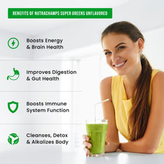 NutraChamps Super Greens shaker-mix shows quick, clean hydration without effort.