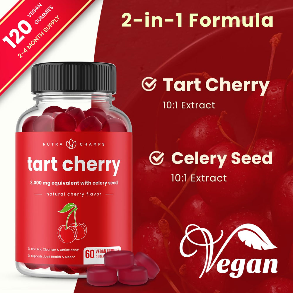 NutraChamps Tart Cherry Gummies ingredients celery seed for uric acid support.