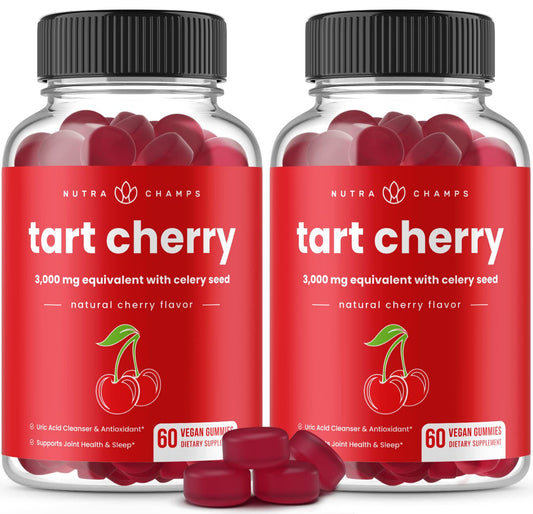 NutraChamps Tart Cherry Gummies pack front for daily wellness support.