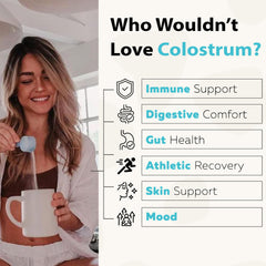 Nutragenis Colostrum premium first milking scoop demonstrating easy daily servings.