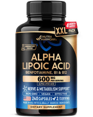 NutraHarmony Alpha Lipoic Acid 600mg bottle for convenient daily antioxidant support.