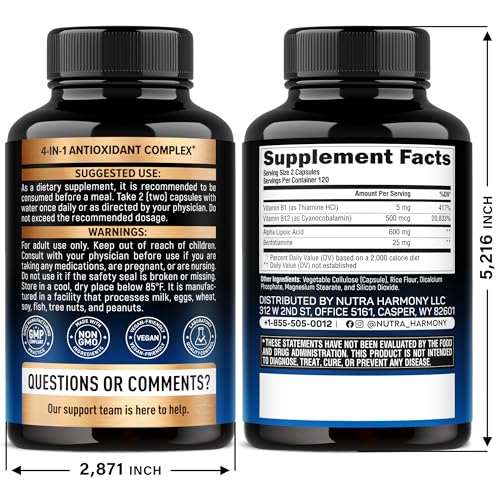 NutraHarmony ALA 600mg pour showing easy-to-pour bottle for on-the-go use.