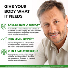 NutraHarmony Bariatric Multivitamin ingredients panel featuring iron and essential vitamins.