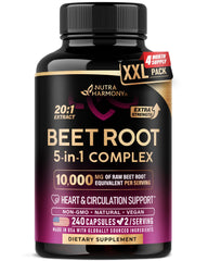 NUTRAHARMONY Beet Root 5-in-1 complex bottle front supports daily heart health and circulation.