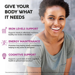 NUTRAHARMONY bottle label shows iron supplement details and usage.