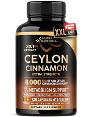 NUTRAHARMONY Ceylon Cinnamon capsules bottle for daily energy support.