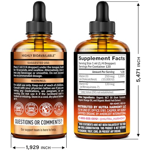 NUTRAHARMONY dropper dispensing D3K2 drops for precise daily dosing