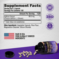 NutraHarmony saffron capsules on display suggesting mood and eye health benefits.