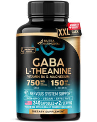 NUTRAHARMONY GABA-L-Theanine bottle for calm daily support.