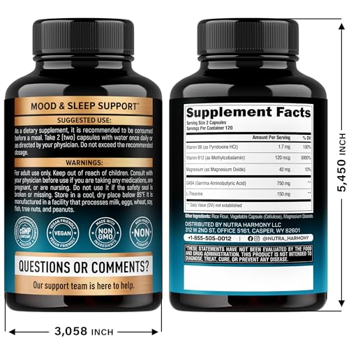 NUTRAHARMONY GABA-L-Theanine capsules for easy daily use.