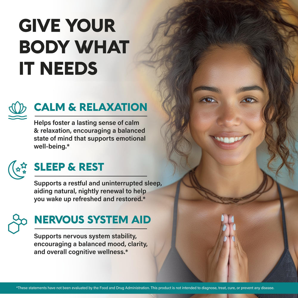 NutraHarmony GABA-L-Theanine label shows ingredients and potential benefits.