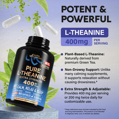 Green tea leaf imagery highlights the natural source behind NUTRAHARMONY L-Theanine for calmer moments.