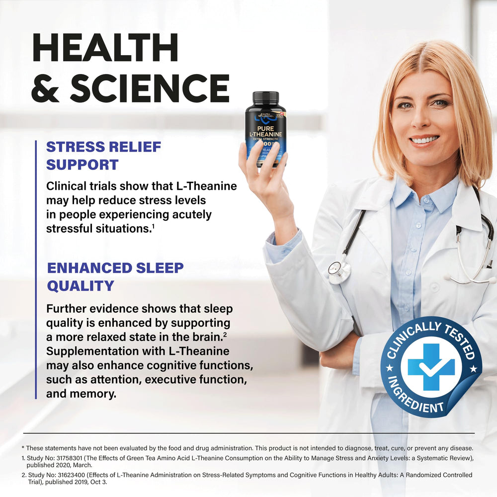 NUTRAHARMONY L-Theanine natural green tea source supplement.