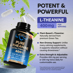 NUTRAHARMONY L-Theanine bottle close-up highlighting stress relief cues.