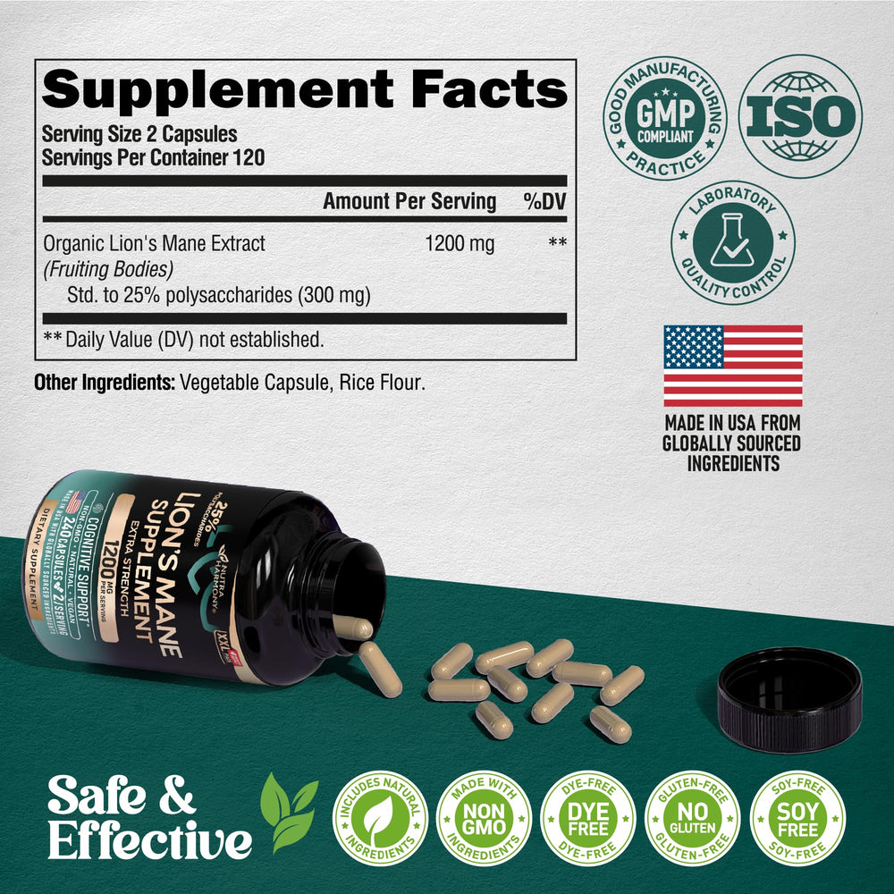 NutraHarmony Lions Mane capsules 1200mg: convenient daily ritual for brain health