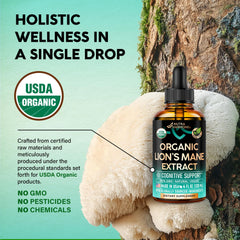 NutraHarmony Lions Mane close-up showing natural mushroom extract.
