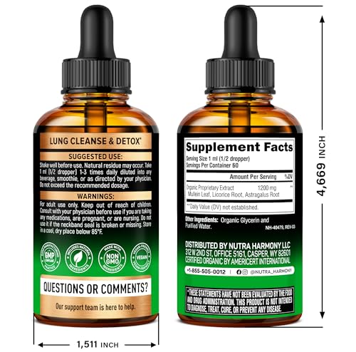 NUTRAHARMONY Mullein Drops being poured for daily respiratory wellness.