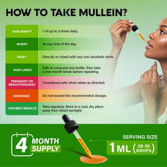 NUTRAHARMONY Mullein Drops label highlights Non-GMO and vegan attributes.