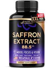 NutraHarmony saffron capsules bottle for daily mood and focus support.