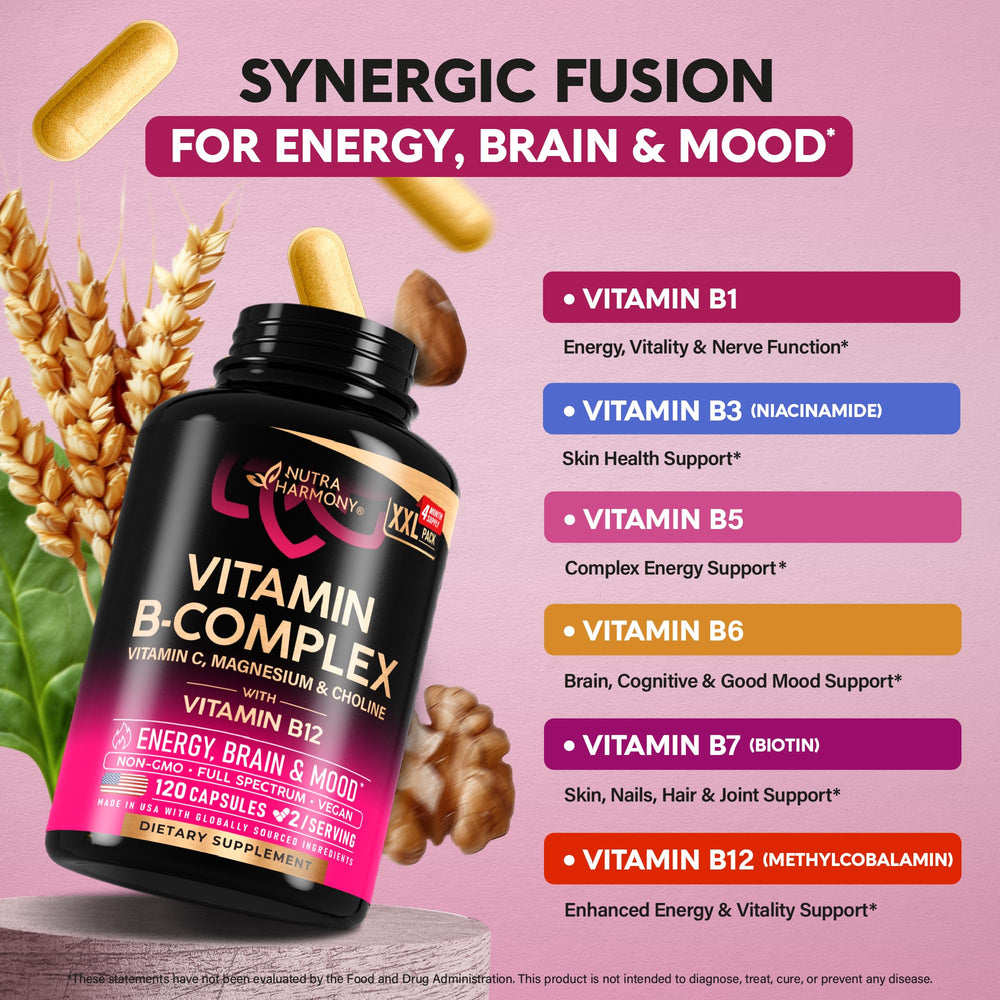 NutraHarmony Vitamin B Complex capsules designed for daily vitality