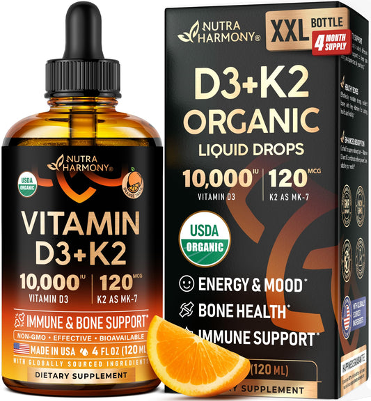 NUTRAHARMONY vitamin d3-k2 drops bottle showcasing bone and immune support